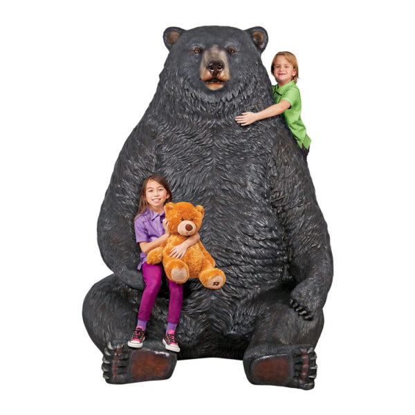 Sitting Pretty Oversized Black Bear Statue with Photo-Op Paw Seat - Image 2