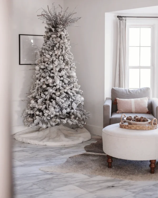 Winter Frost 15-Piece Glass Ornament Set (White-Silver) - Image 4