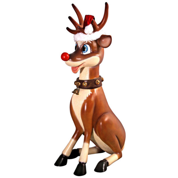Giant Sitting Santa's Red-Nosed Christmas Reindeer Statue