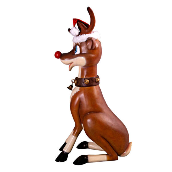 Giant Sitting Santa's Red-Nosed Christmas Reindeer Statue - Image 2