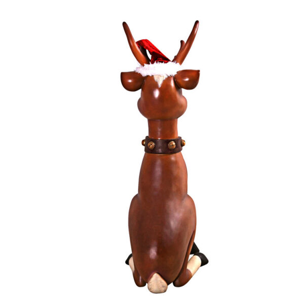 Giant Sitting Santa's Red-Nosed Christmas Reindeer Statue - Image 3