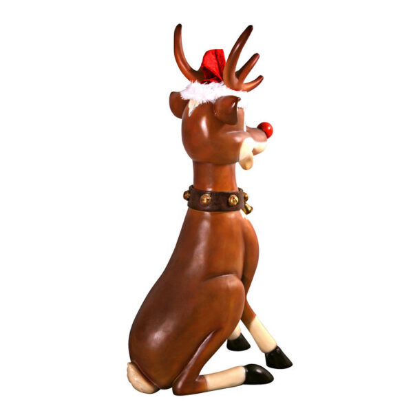 Giant Sitting Santa's Red-Nosed Christmas Reindeer Statue - Image 4