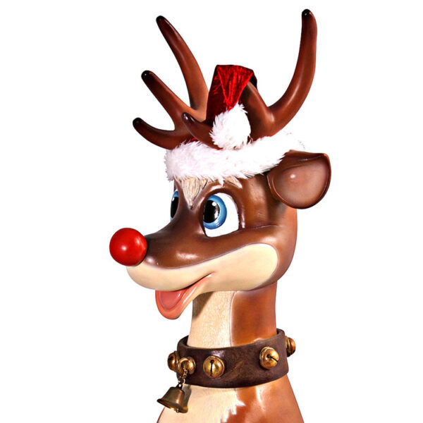 Giant Sitting Santa's Red-Nosed Christmas Reindeer Statue - Image 5