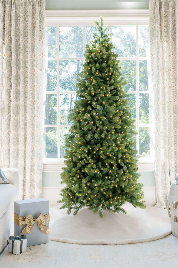 12' Slim Artificial Christmas Tree with 1500 Warm White & Multi-Color LED Lights
