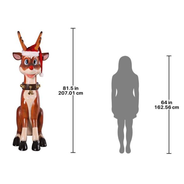 Giant Sitting Santa's Red-Nosed Christmas Reindeer Statue - Image 6